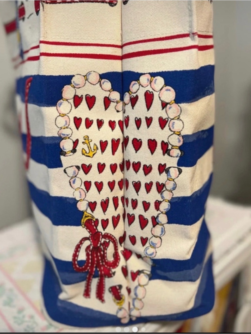 Brighton Blue & Red Striped Canvas Tote with 'Love' Script - Picture 3 of 3